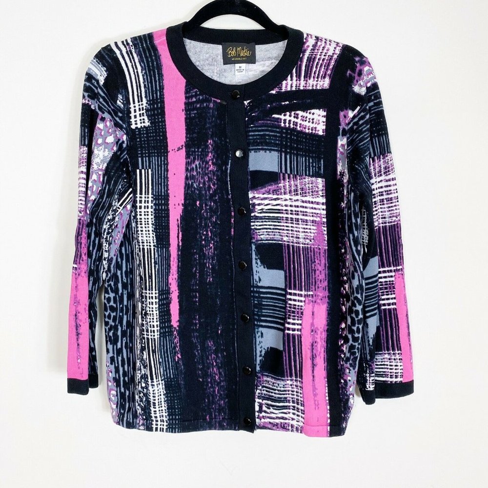 BOB MACKIE sweater cardigan button down Black and Pink size Medium
